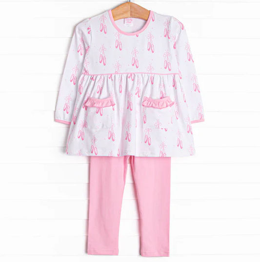 5.9 MOQ 5 Baby Girls Pink ballet shoe Tunic Top Leggings Set 5 MOQ Preorder