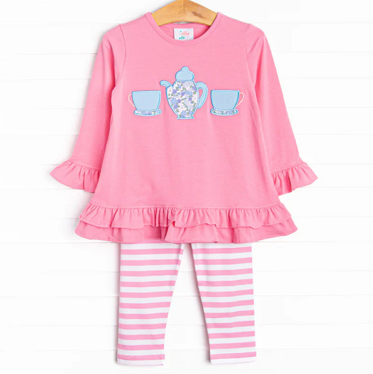 5.9 MOQ 5 Baby Girls Tea Pink Tunic Top Leggings Set