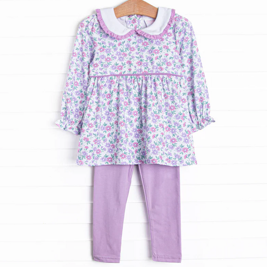 5.9 MOQ 5 Baby Girls Purple Floral Tunic Top Leggings Set