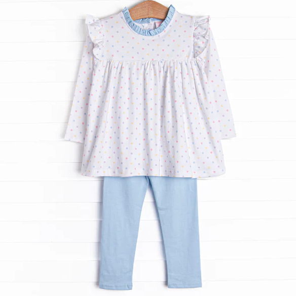 5.9 MOQ 5 Baby Girls Polka Dot Top Blue Leggings Set