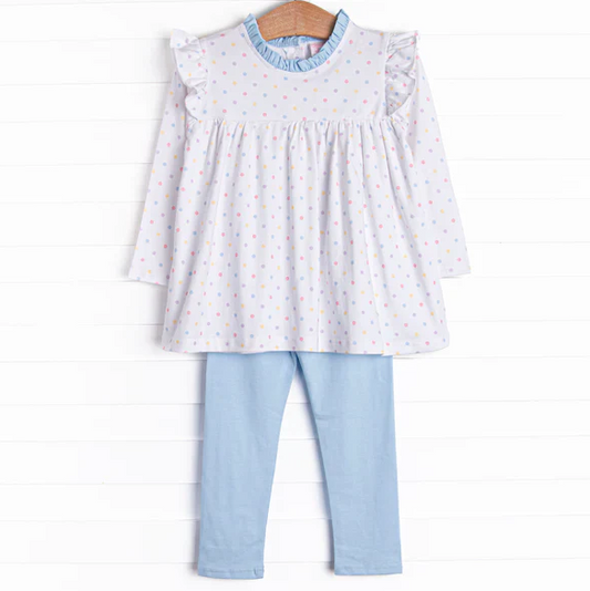 5.9 MOQ 5 Baby Girls Polka Dot Top Blue Leggings Set