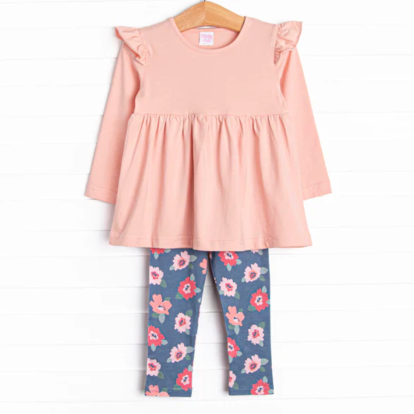 5.9 MOQ 5 Baby Girls Pink Top Floral Leggings Set
