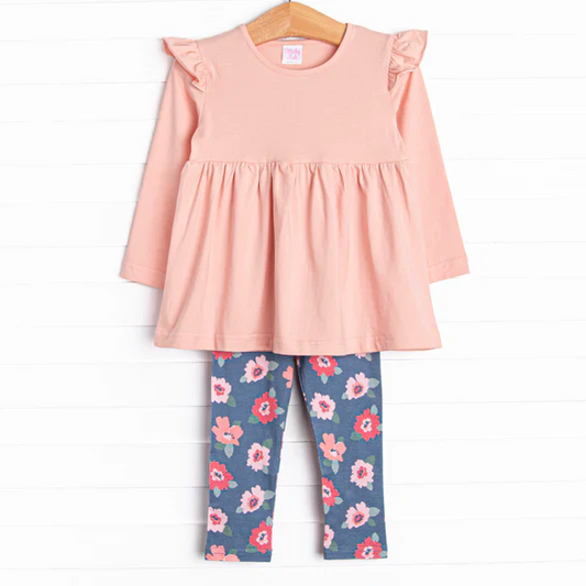 5.9 MOQ 5 Baby Girls Pink Top Floral Leggings Set