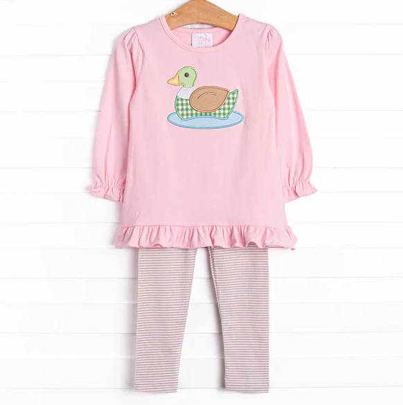 5.9 MOQ 5 Baby Girls Cute Mallard Pink Top Leggings Outfit