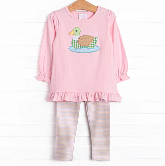 5.9 MOQ 5 Baby Girls Cute Mallard Pink Top Leggings Outfit