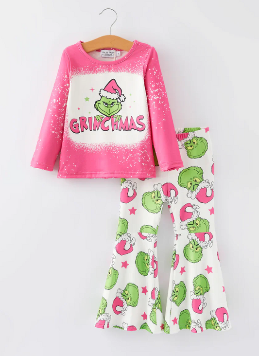 5.9 MOQ 5 Baby Girls Christmas Outfit Green Face