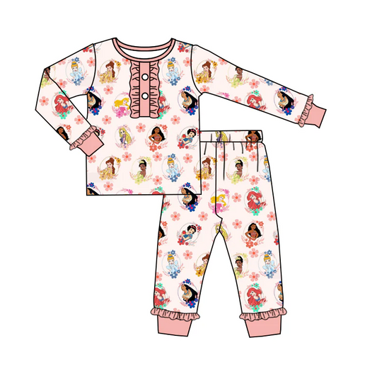 5.9 MOQ 5 Baby Girls Pink Princess Two Piece Pajama Set