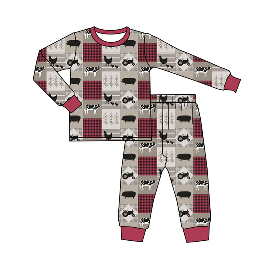 5.9 MOQ 5 Baby Boys Farm Animal Two Piece Pajama Set
