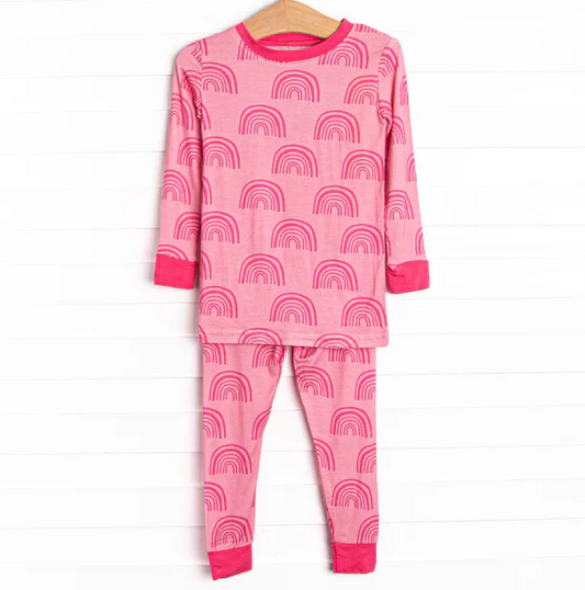 5.9 MOQ 5 Baby Girls Hot Pink Rainbow Long Sleeve Pajama Set