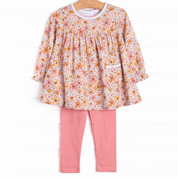 5.9 MOQ 5 Baby Girls Floral Tunic Top Pink Leggings Set