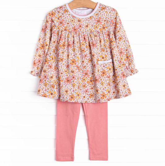 5.9 MOQ 5 Baby Girls Floral Tunic Top Pink Leggings Set