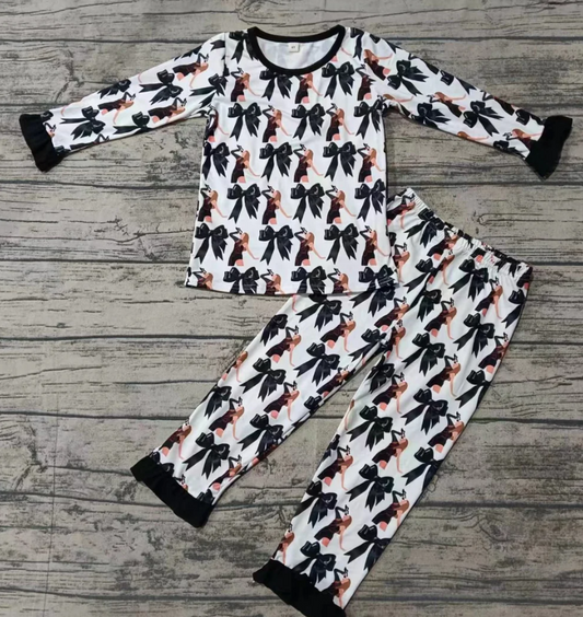 5.9 MOQ 5   Baby Girls Singer Bow Long Sleeve Pajama Set