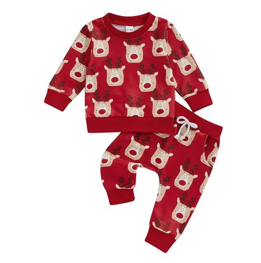 5.9 MOQ 5 Baby Girls Christmas Elk Long Sleeve Pajama Set