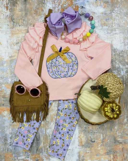 5.9 MOQ 5 Baby Girls Fall Floral Pumpkin Outfit