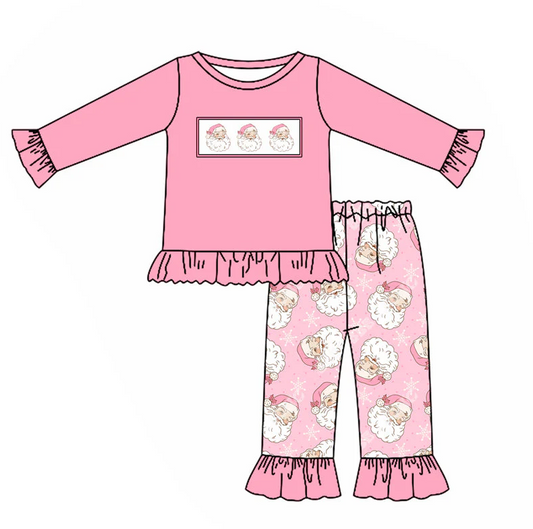 5.9 MOQ 5 Baby Girls Christmas Santa Pink Set