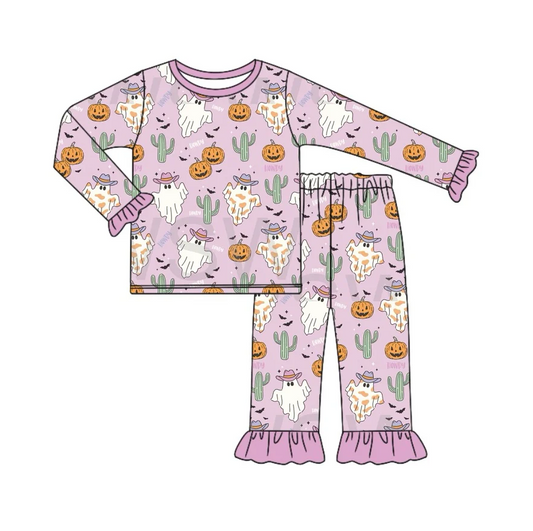5.9 MOQ 5 Baby Girls Halloween Howdy Ghost Pajama Set