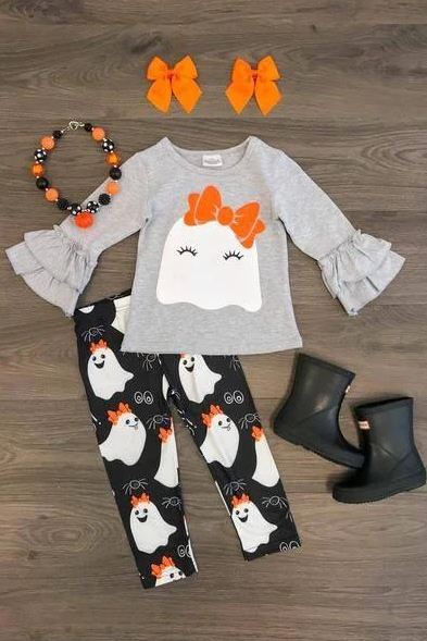 5.9 MOQ 5 Baby Girls Halloween Ghost Leggings Pants Set