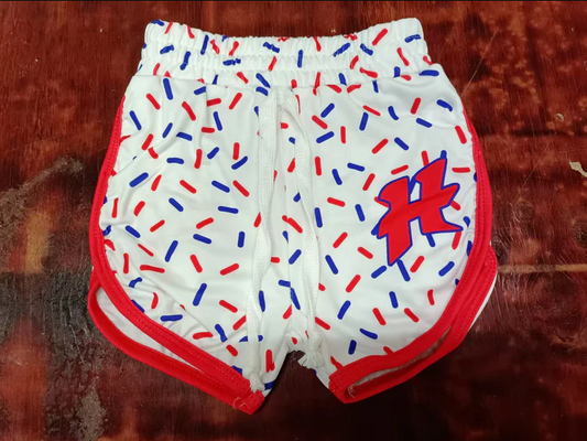 5.12 Preorder moq 5 Baby Girls Red Ice Cream Drip H Team Shorts Bottoms With Belt