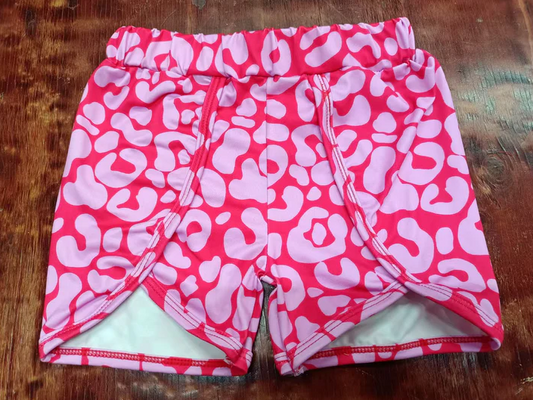 5.12 Preorder moq 5 Baby Girls Pink Leopard Ruffle Shorts Bottoms