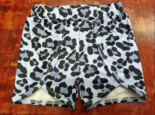 5.12 Preorder moq 5 Baby Girls Lavender Black Leopard Ruffle Shorts Bottoms