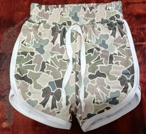 5.12 Preorder moq 5 Baby Girls Brown Khaki Camo Bows Shorts Bottoms With Belt