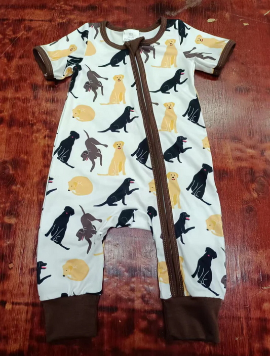 5.12 Preorder moq 5 Baby Boys Short Sleeves Dogs Zipper Pant Rompers