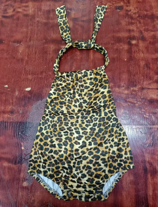 5.12  Preorder moq 5 Baby Girls Leopard Strap Ruffle Rompers