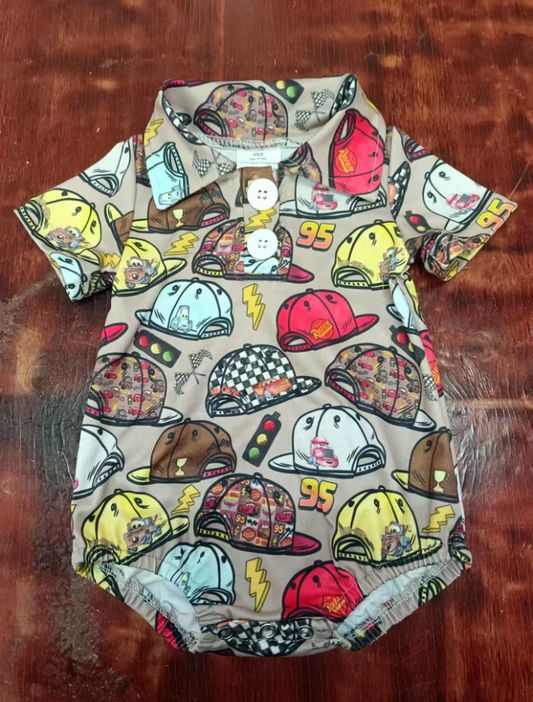 5.12 Preorder moq 5 Baby Boys Short Sleeves Lightning Hats Button Rompers