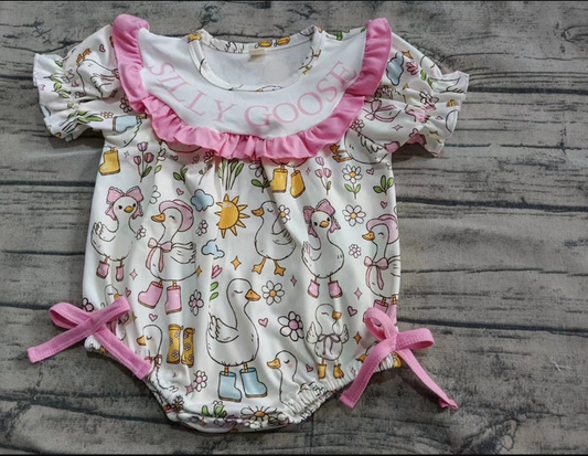 5.12 Preorder moq 5 Baby Girls Short Sleeves Silly Gooses Flowers Ruffle Rompers