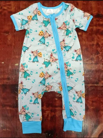 5.12 Preorder moq 5 Baby Boys Blue Short Sleeves Mouses Zipper Pant Rompers