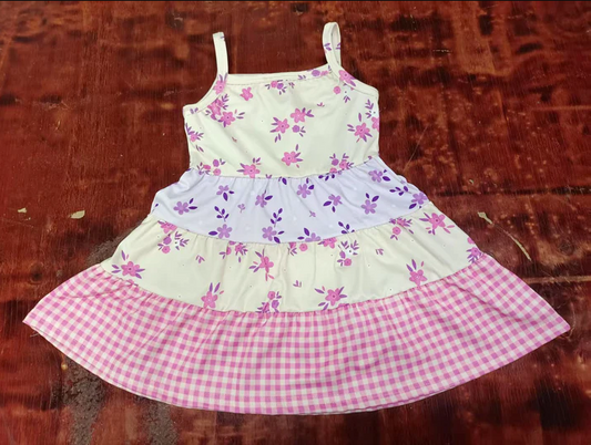 5.13 Preorder moq 5 Baby Girls Strap Flowers Plaid Patchwork Knee Length Dresses