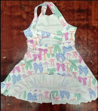 5.13 Preorder moq 5 Baby Girls Strap Colorful Bows Short Bottoms Knee Length Dresses