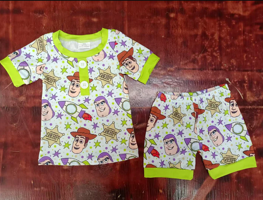 5.13 Preorder moq 5 Baby Boys Short Sleeves Cartoon Stars Men Button Top Shorts Pajamas Set