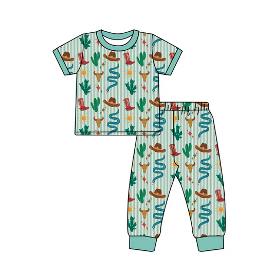 5.14 preorder(MOQ 5)Baby Boys Short Sleeves Bull Skull Cactus Top Pants Pajamas Set