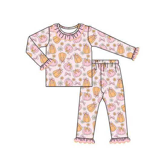 5.14 preorder(MOQ 5)Baby Girls Long Ruffle Sleeves Bulbs Top Pants Pajamas Set