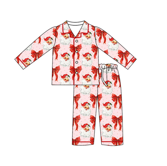 5.14 Preorder (moq 5)Baby Girls Christmas Red Bows Buttons Top Pants Pajamas
