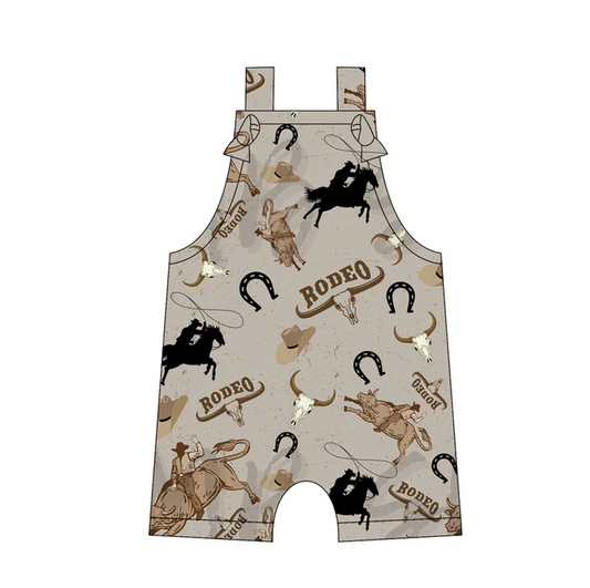 5.14 Preorder moq 5 Baby Boys Straps Rodeo Cow Rompers