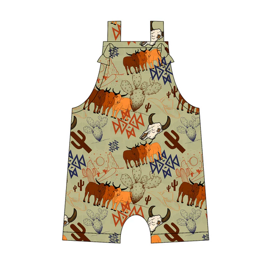 5.14 Preorder moq 5 Baby Boys Straps Western Cow Cactus Rompers