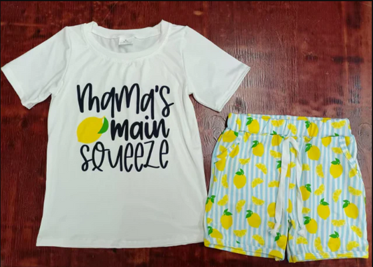 5.15 Preorder moq 5 Baby Boys Short Sleeves Mama's Main Top Pocket Lemons Shorts Set