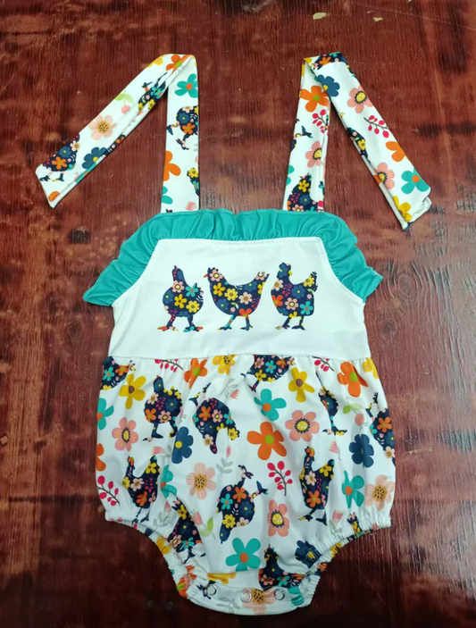 5.16 Preorder moq 5 Baby Girls Strap Flowers Chicks Farm Ruffle Rompers