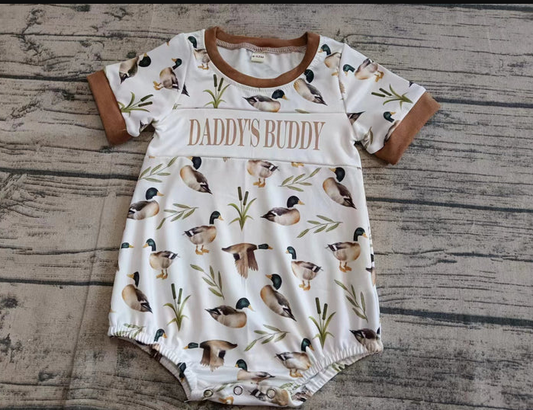 5.16 Preorder moq 5 Baby Boys Khaki Short Sleeves Daddy's Buddy Ducks Rompers