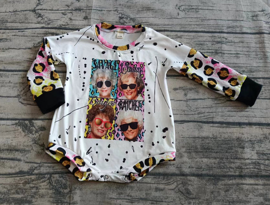 5.16 Preorder moq 5 Baby Girls Long Sleeves Colorful Leopard Grandma Rompers