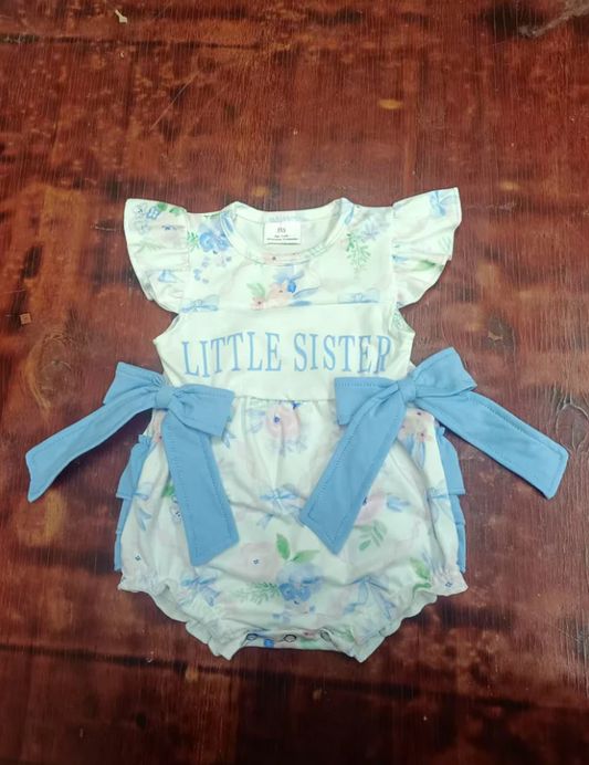 5.16 Preorder moq 5 Baby Girls Flutter Sleeves Little Sister Bows Floral Ruffle Rompers