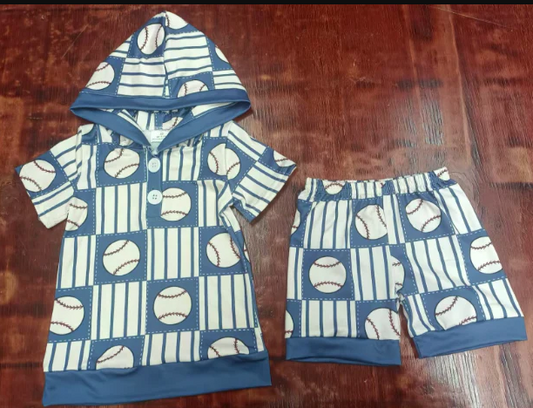 5.16 Preorder moq 5 Baby Boys Blue Short Sleeves Baseballs Button Hoodies Short Set Regular price$9.50 USD