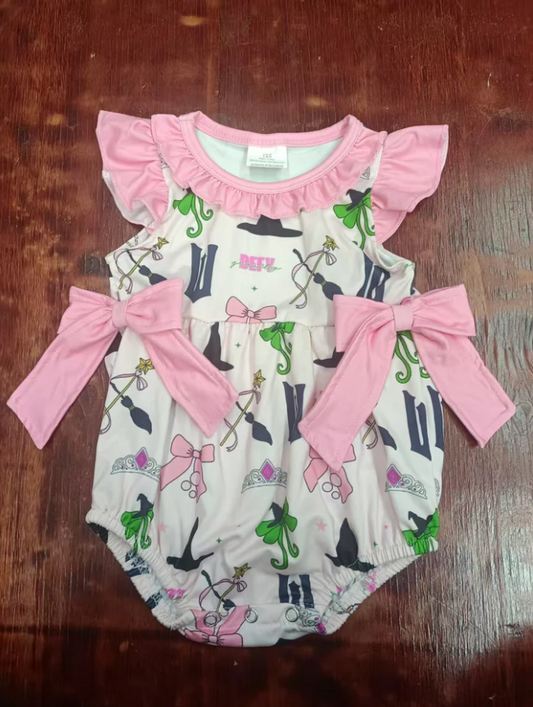 5.16 Preorder moq 5 Baby Girls Pink Flutter Sleeves Bows Cartoon DEFV Ruffle Rompers