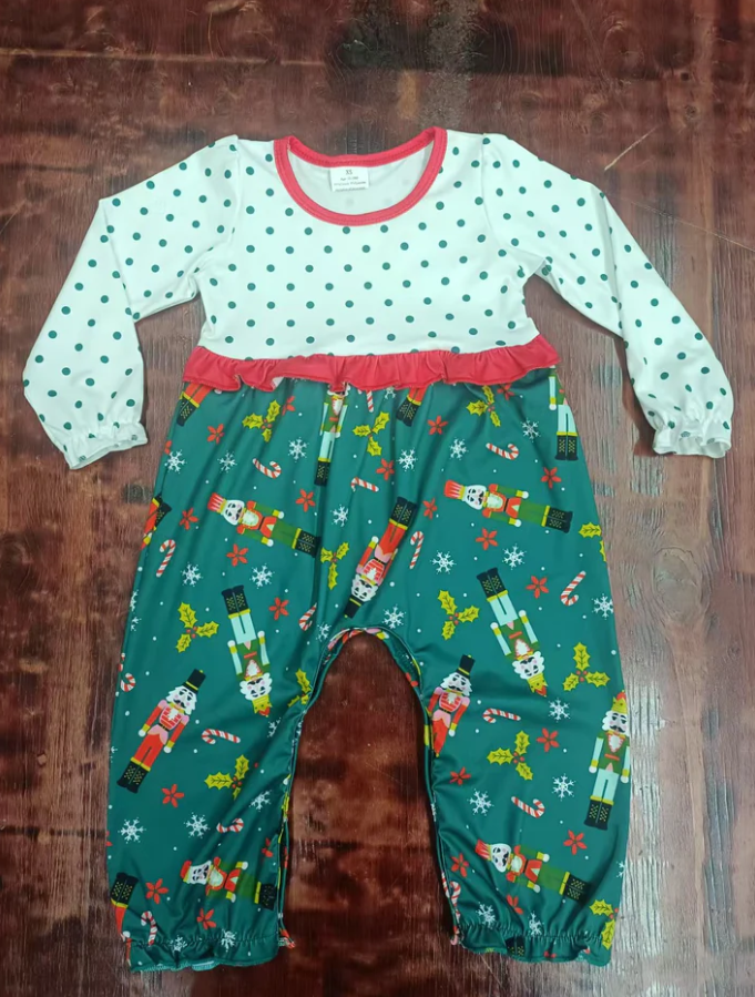 5.16 Preorder moq 5 Baby Girls Long Sleeves Polka Dots Cartoon King Patchwork Pant Rompers
