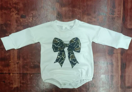 5.16 Preorder moq 5 Baby Girls Long Sleeves Camo Bows Ruffle Rompers