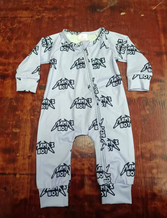 5.16 Preorder moq 5 Baby Boys Gray Long Sleeves Mama's Boy Zipper Pant Rompers