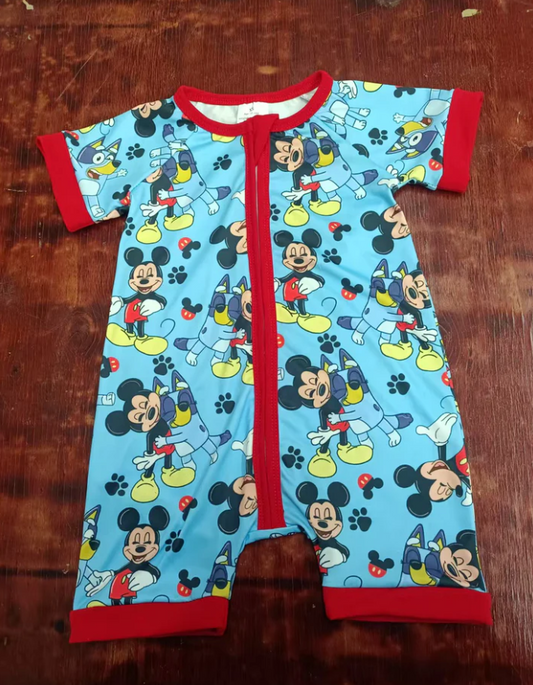 5.16 Preorder moq 5 Baby Boys Short Sleeves Cartoon Mouse Dogs Zipper Rompers
