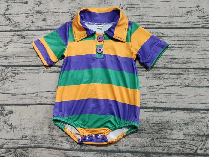 5.16 Preorder moq 5 Baby Boys Short Sleeves Yellow Green Purple Button Rompers
